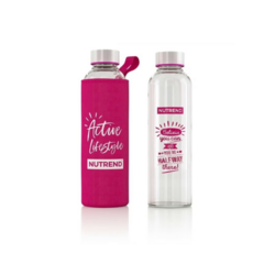 SKLENENÁ FĽAŠA, ružová s obalom, 500ml